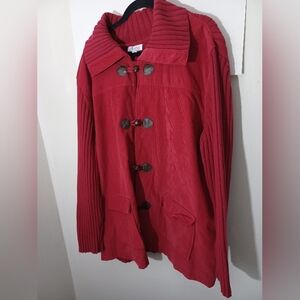 Denim & Co. Red Corduroy Knit Sweater Jacket Toggle Buttons 3X